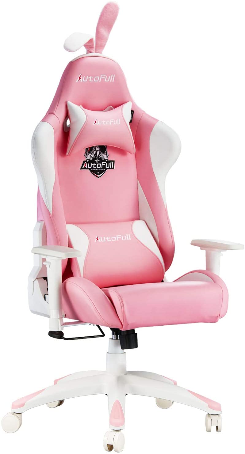 Autofull Pink Gaming Chair With Pink Bunny Ears