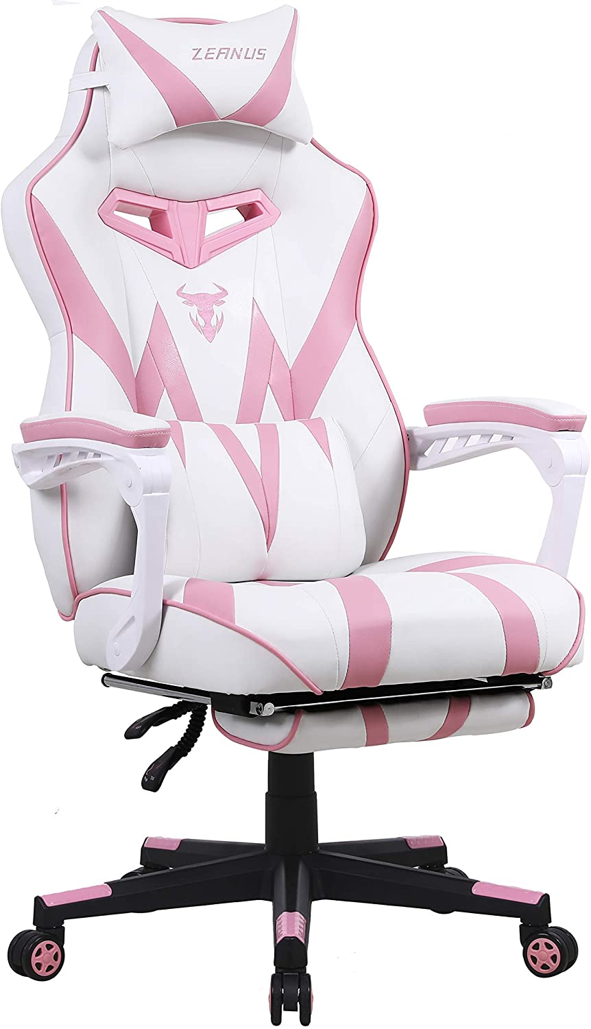 Zeanus Pink and White Gaming Chair Cute Gaming Decor