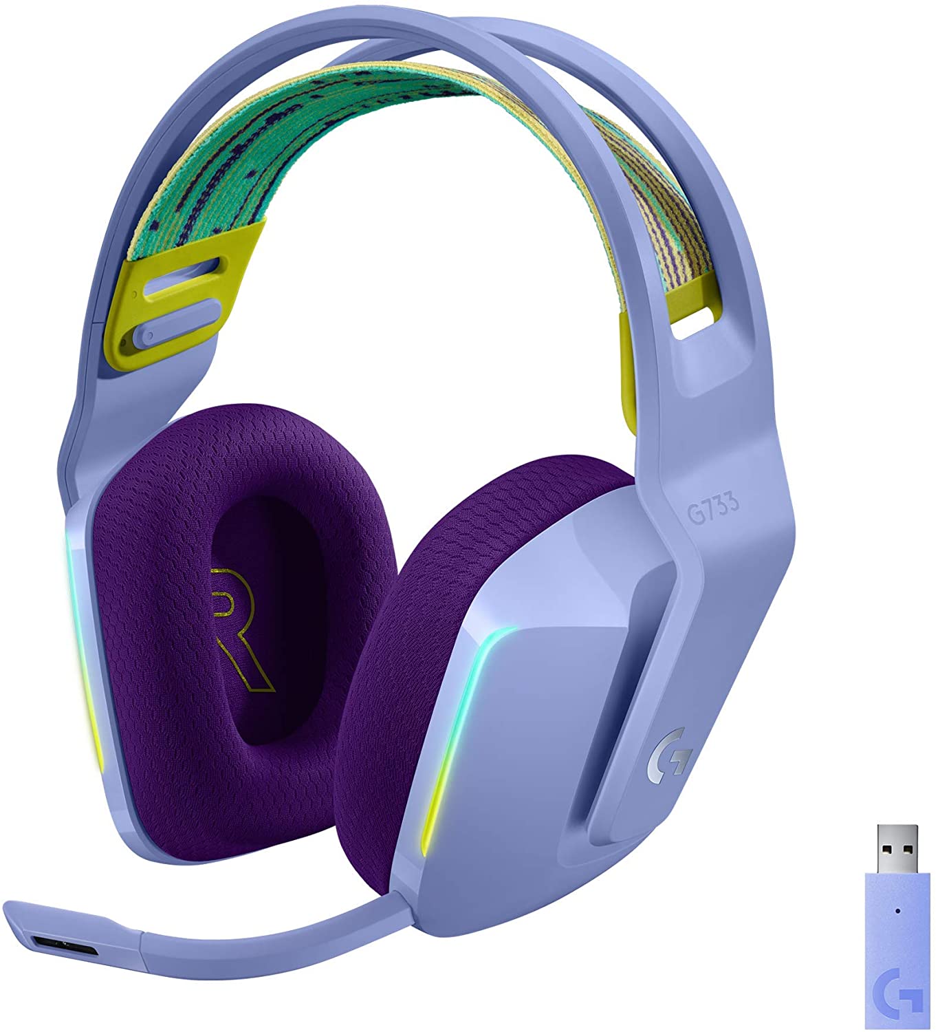Logitech G733 Lightspeed Wireless Gaming Headset with Suspension Headband, LIGHTSYNC RGB, Lilac